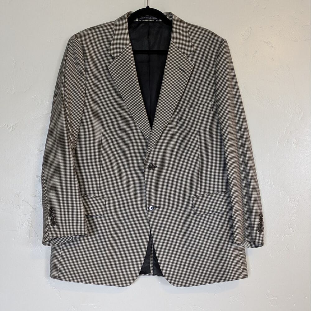 Oak Creek Blazer‎ Mens 44R Worsted Wool Houndstooth Black